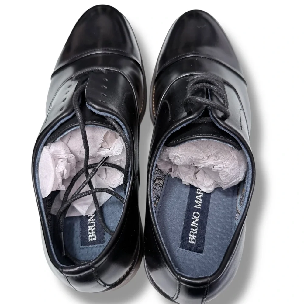 Bruno Marc Men Black PU Leather Cap Toe Oxford Dress Shoes Size US 6.5